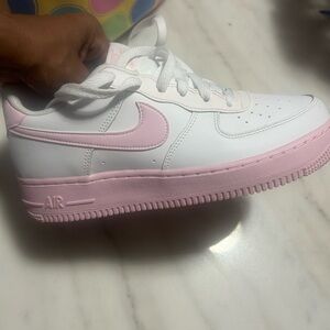 Nike White and Pink Sneakers Air Force 1